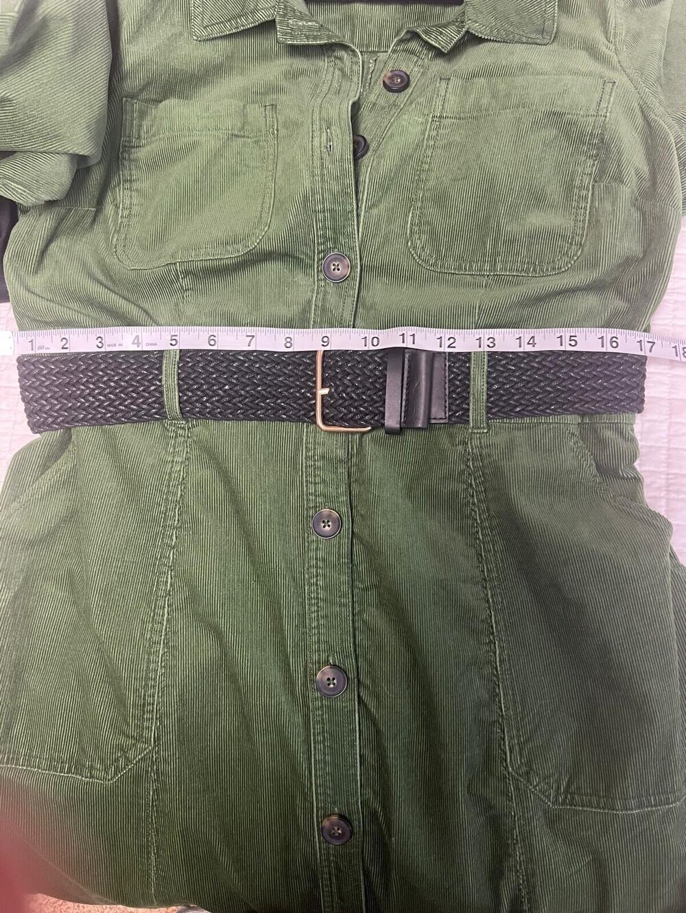 Boden Green Corduroy Shirt Dress with Belt US 12P Button Front - Picture 6 of 14